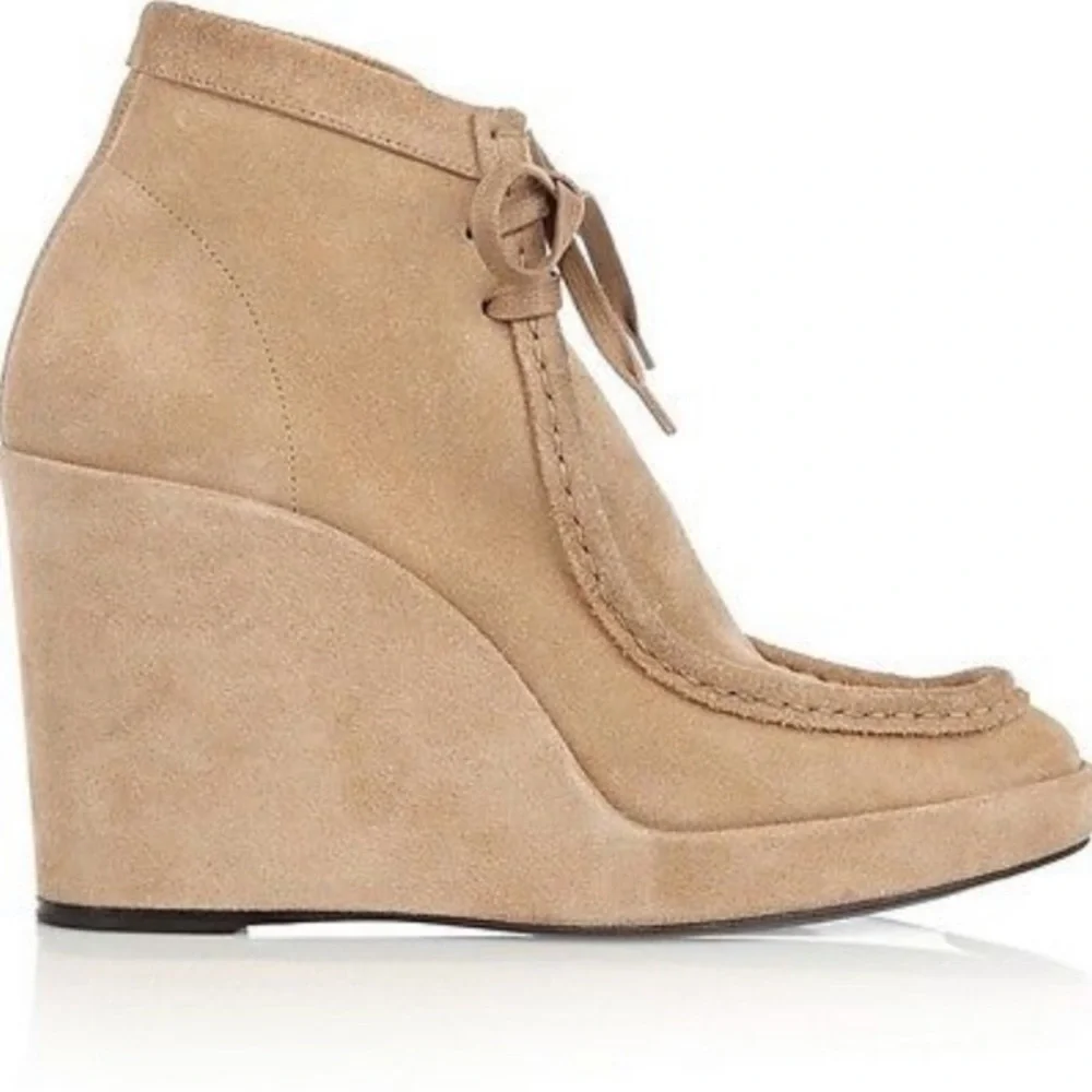 Auth Balenciaga Suede Wedge Tan Tie Ankle Boots - Picture 2 of 3
